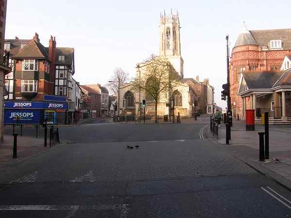 Junction of Piccadilly (left), Parliament Street (right), Coppergate (bear left) and High Ousegate (bear right).